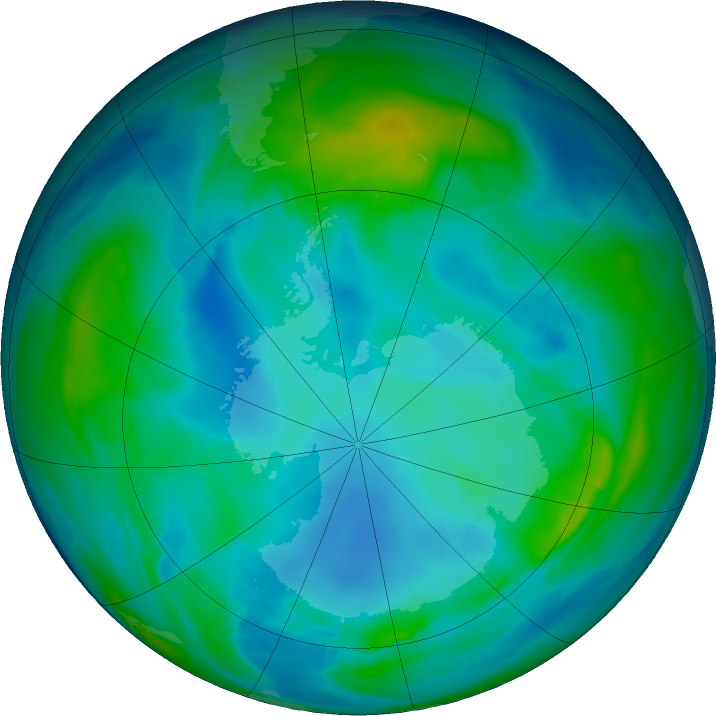 Antarctic ozone map for 30 May 2021